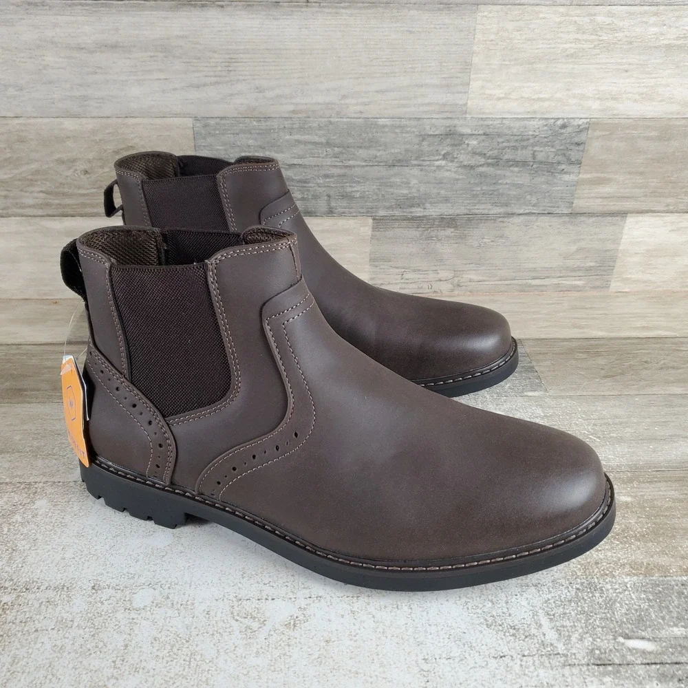 Nunn Bush Delton Mens Chelsea Boots Sz 11 W Brown Elastic Gore Slip On Plain Toe